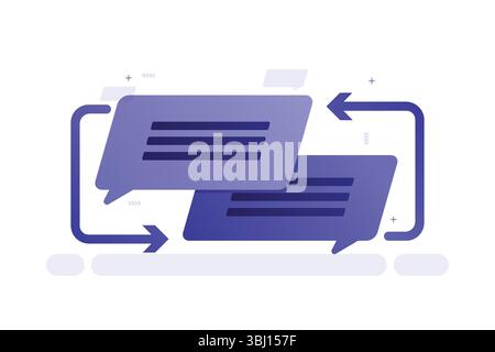 Illustrazione vettoriale di bolle vocali con frecce che rappresentano la comunicazione digitale e lo scambio di messaggi Illustrazione Vettoriale