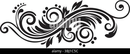 Design floreale bianco e nero con motivi vorticosi e dettagli complessi Illustrazione Vettoriale