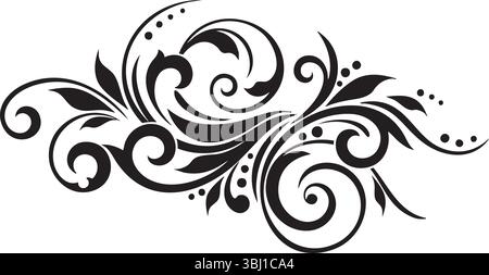 Elegante design floreale bianco e nero con ricci e voltelle Illustrazione Vettoriale