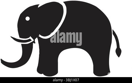 Sagoma di un elefante in bianco e nero. Design a forma di animale vettoriale. Isolato su sfondo bianco. Illustrazione Vettoriale