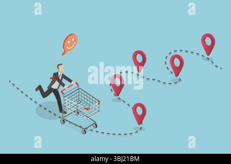 Illustrazione piatta isometrica 3D di Market Consumer Experience, shopping online Foto Stock