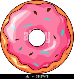 Ciambella. Ciambella in spugna con panna rosa e piselli colorati. Illustrazione vettoriale del cibo dolce per colazione. Isolato su sfondo bianco Illustrazione Vettoriale