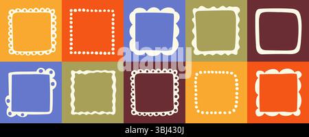 Colorata collezione di cornici quadrate disegnate a mano Illustrazione Vettoriale