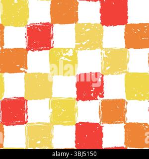 Acquerello astratto motivo a scacchi senza cuciture nei caldi colori autunnali. Sfondo con trama a plaid a inchiostro vettoriale. Tessuto alla moda stampa autunnale, confezione regalo Illustrazione Vettoriale