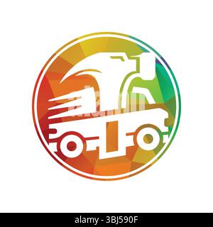 Colorato Construction Truck e design con logo martello Illustrazione Vettoriale