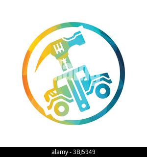 Martello geometrico colorato e logo Truck Design Illustrazione Vettoriale