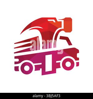 Design con logo colorato per la costruzione di martelli e autocarri Illustrazione Vettoriale