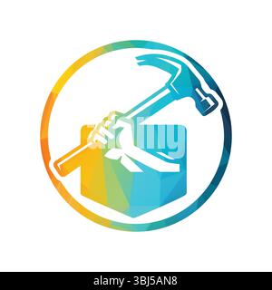 Design colorato con logo Geometric Hammer Illustrazione Vettoriale