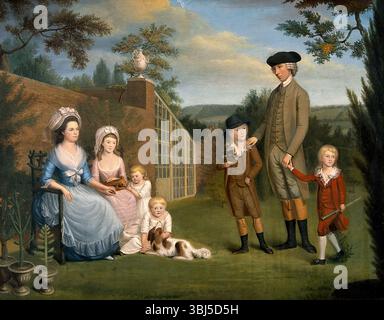 John Coakley Lettsom, medico, con la sua famiglia, nel giardino di Grove Hill, Camberwell, (1786?). Foto Stock