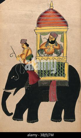 Raja su un elefante nero, c1890. Ulteriori informazioni: Un cosiddetto dipinto Kalighat. Foto Stock
