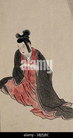 Una donna giapponese seduta tra il 1800 e il 1899. Foto Stock