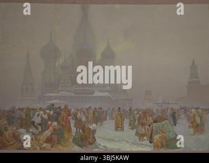 L'abolizione della servitù in Russia (il ciclo The Slav Epic), 1914. Si trova nella Collezione della Galleria della città di Praga. Foto Stock
