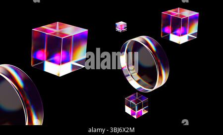Cerchio di dispersione e cubi lucidi. Rendering 3d generato dal computer Foto Stock