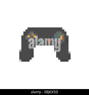 Icona del controller di gioco pixel art in stile mosaico con elementi di design retrò Illustrazione Vettoriale