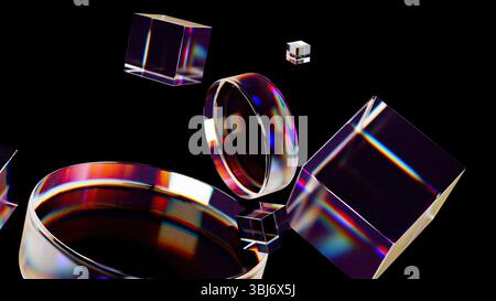 Cerchio di dispersione e cubi lucidi. Rendering 3d generato dal computer Foto Stock