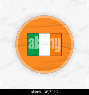 Bandiera irlandese con emblema circolare, illustrazione dell'adesivo rotondo astratto. Questa grafica vettoriale di alta qualità è perfetta per l'uso in progetti patriottici, Illustrazione Vettoriale