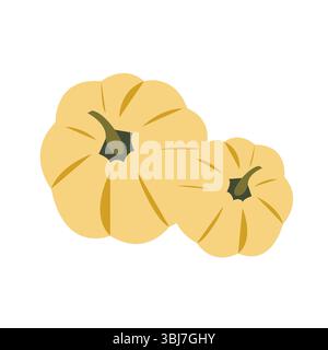 Due zucche stilizzate in sfumature di giallo e crema. Quello più piccolo si sovrappone a quello più grande. L'illustrazione del vettore piatto è perfetta per l'autunno e il raccolto Illustrazione Vettoriale