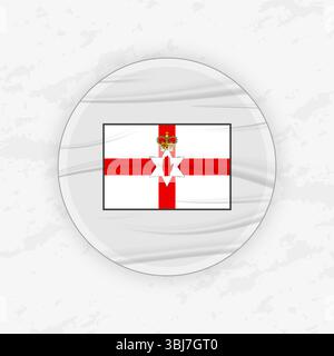 Bandiera dell'Irlanda del Nord con emblema circolare, illustrazione dell'adesivo rotondo astratto. Questa grafica vettoriale di alta qualità è perfetta per l'uso in ambienti patriottici Illustrazione Vettoriale