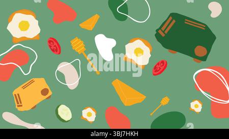 Tostapane verde e uova di sottofondo Illustrazione Vettoriale