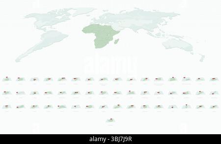 Mappe in stile cartaceo curve dell'Africa con le città capitali. Raccolta vettoriale di mappe africane. Illustrazione Vettoriale