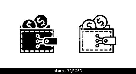 Icone minimaliste di glifi per portafogli crittografici che mostrano l'archiviazione di valute digitali per app mobili e piattaforme Web Illustrazione Vettoriale