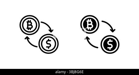 Icone professionali per lo scambio di criptovalute con simboli di trading e conversione per piattaforme di trading di criptovalute e app fintech Illustrazione Vettoriale