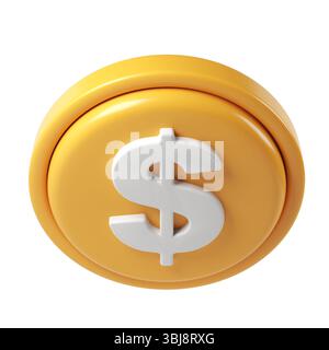 icona di rendering 3d di una grande moneta finanziaria dorata che mostra un simbolo del dollaro bianco, isolata su sfondo trasparente Foto Stock