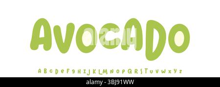 Vocado estivo, scritta gioiosa, tipografia arrotondata dei cartoni animati. Font infantile per un cordiale titolo con il logo di ricettario, dolci e gelati Illustrazione Vettoriale