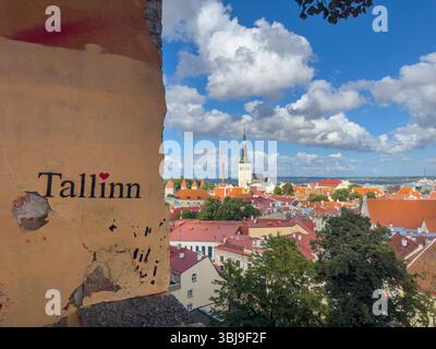 Vista della città vecchia di Tallinn, cielo nuvoloso. Foto Stock