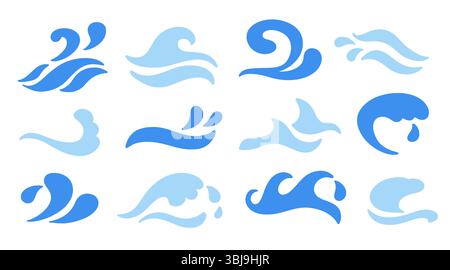Set di icone piatte con logo astratto onde oceaniche Illustrazione Vettoriale
