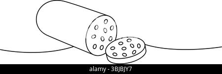 Salsiccia con fette di una linea di disegno continuo. Carne da macellaio. Illustrazione vettoriale. Illustrazione Vettoriale