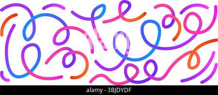 Set di linee a spirale sfumate colorate. Collezione Wavy Abstract Shapes. Motivo decorativo dello sfondo a scoiattolo. Elementi a spirale curvi iridescenti. VECTO Illustrazione Vettoriale