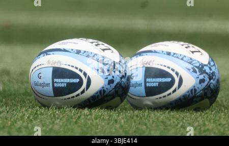 Londra, Regno Unito. 14 giugno 2025. Partite di palloni durante lo spareggio della Gallagher English Premiership tra Bath Rugby e Leicester Tigers allo stadio Allianz di Londra il 14 giugno 2025 credito: Action foto Sport/Alamy Live News Foto Stock