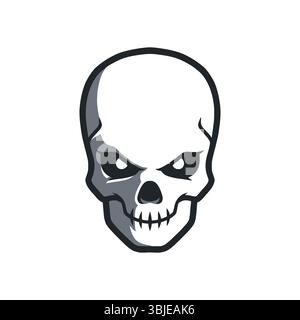 Concetto del logo della mascotte testa del cranio. Testa del cranio arrabbiata semplice illustrazione del segno, vettore. Illustrazione Vettoriale