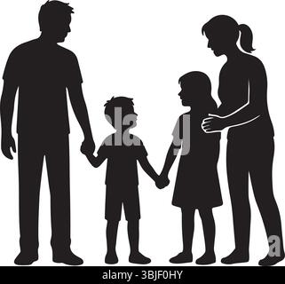 Family silhouette Vector – genitori e bambini che tengono per mano Clipart Illustrazione Vettoriale