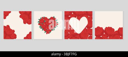 Set di banner per San Valentino per i post sui social media. Sfondi con fiori di rosa. Concetto creativo per invito, biglietto, copertina. Illustrazione vettoriale Illustrazione Vettoriale