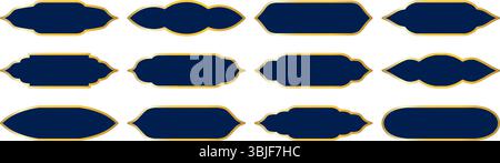 Set di forme in blu scuro con bordi dorati. Eleganti elementi ornamentali arabi, marocchini e persiani. Per Ramadan, Eid Mubarak e Islamic design p Illustrazione Vettoriale
