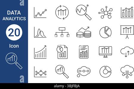 Icone della linea di analisi dei dati Stroke modificabile per dispositivi mobili, applicazioni e Web Illustrazione Vettoriale