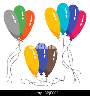 Mazzi di palloncini di elio di diversi colori. Illustrazione vettoriale. Illustrazione Vettoriale
