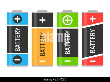 Un set di quattro batterie colorate. Illustrazione vettoriale Illustrazione Vettoriale
