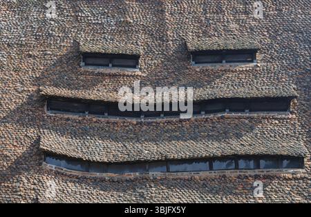 Un tetto di ciottoli con finestre, salina, Wissembourg, Alsazia, Francia, Europa Foto Stock
