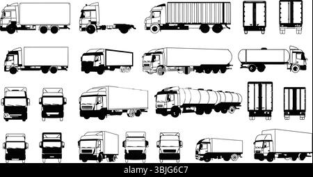 Set vettoriale per veicolo e rimorchio per trasporti e logistica Illustrazione Vettoriale