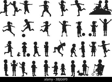 Collezione Vector di silhouette per bambini in pose giocose Illustrazione Vettoriale