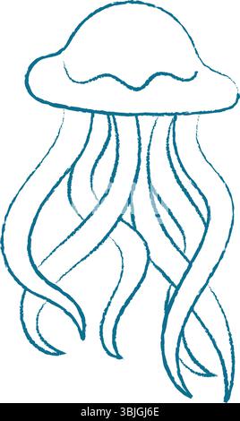 Silhouette di meduse in stile Crayon Illustrazione Vettoriale