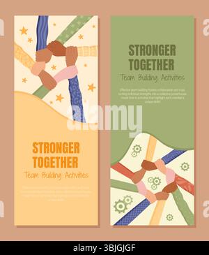 Banner colorato per il lavoro di squadra con le mani Illustrazione Vettoriale