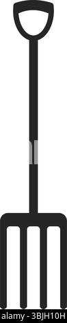 Forca da giardino o forca da scavo per giardinaggio in un'icona vettoriale silhouette Illustrazione Vettoriale