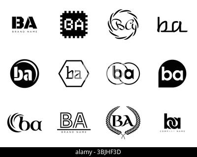 Modello aziendale del logo BA. Lettera b e logotipo. Imposta diverse lettere serif classiche e testo moderno in grassetto con elementi di design. Tipog font iniziale Illustrazione Vettoriale
