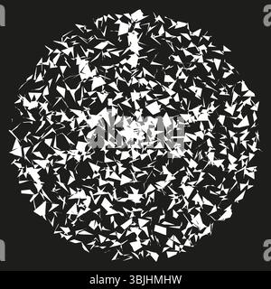 Vettore sfera particella. Schema di punti caotico. Forma circolare nera. Stile sfondo bianco. Illustrazione Vettoriale