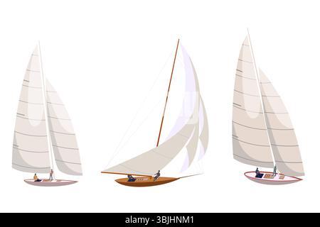 Imbarcati in barca a vela con un marinaio. Viaggia nell'oceano, nel mare a vela Illustrazione Vettoriale