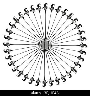 icona a spirale. Forma vettoriale monocromatica. Figura in bianco e nero. Ripetizione radiale. Illustrazione Vettoriale